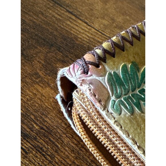 Handmade Leather Floral & Palm Tree Embossed Zipper Wristlet Wallet Vintage - Picture 14 of 16